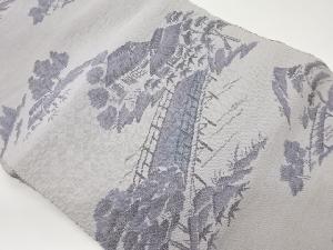 手織り紬民家に橋・松模様織出し名古屋帯